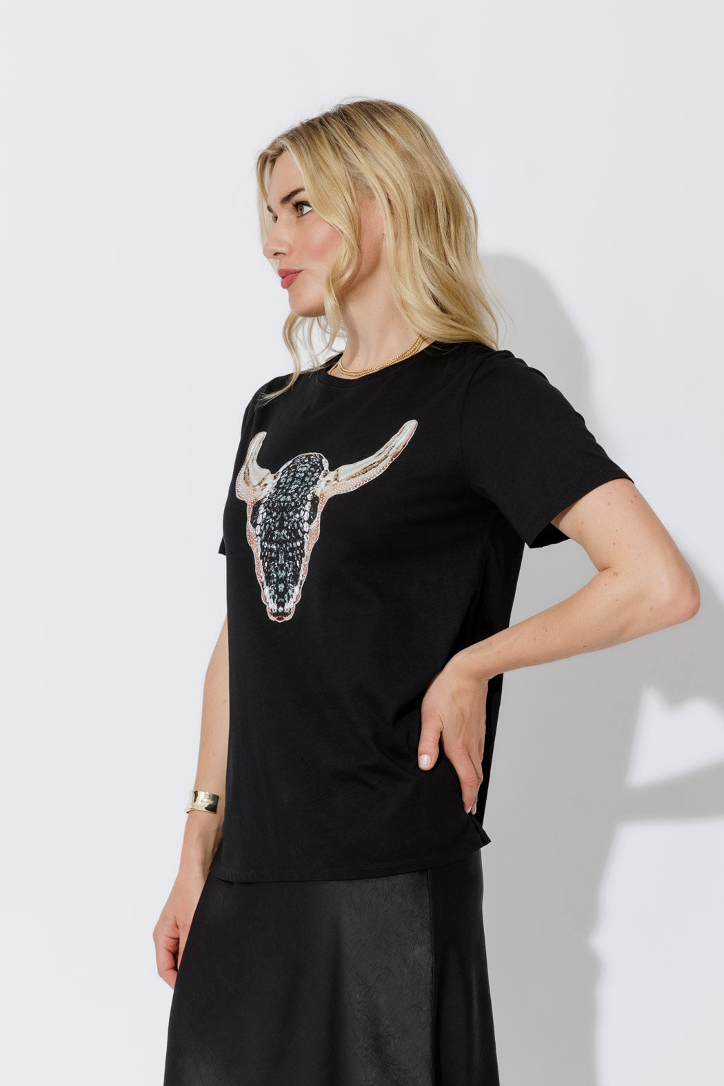 Black Horn Embellished T-Shirt