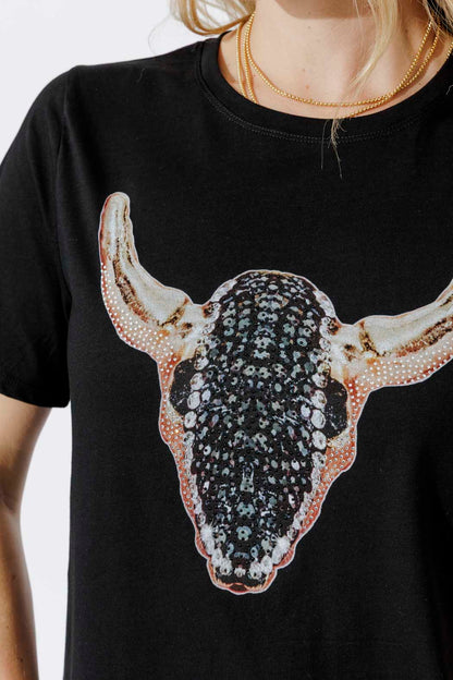 Black Horn Embellished T-Shirt