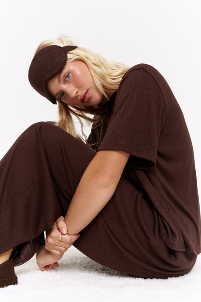 Tree Pointelle Pajama Set with Sleep Mask | Espresso
