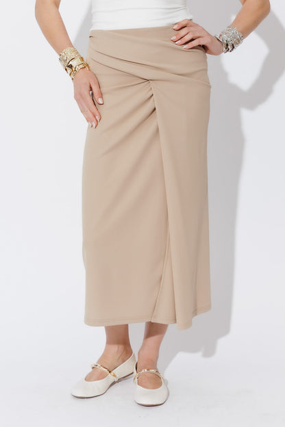 Beige Drape Front Skirt