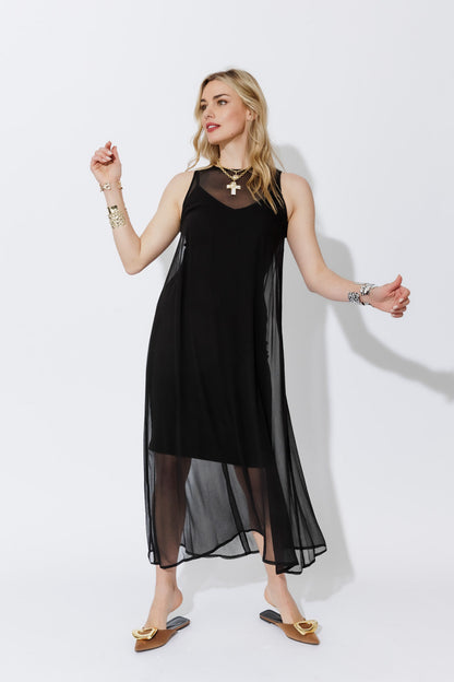 Black Viscose A-Line Dress