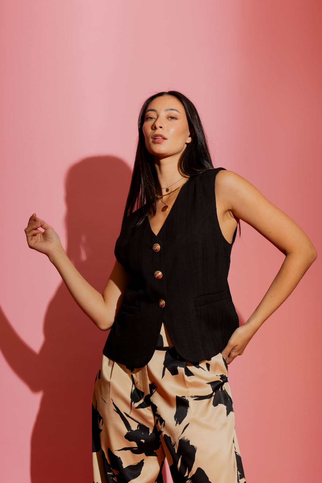Black Self Stripe Tailored Vest