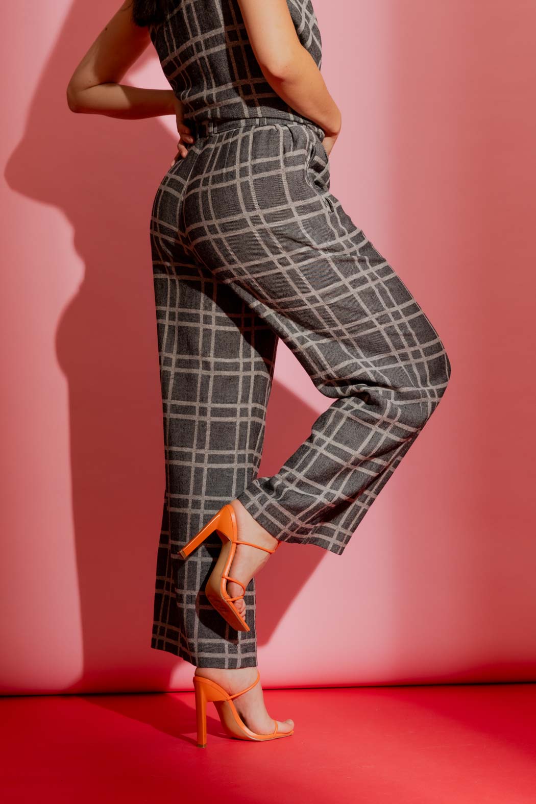 Black Check Linen Crop Cleo Pant