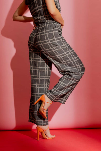 Black Check Linen Crop Cleo Pant