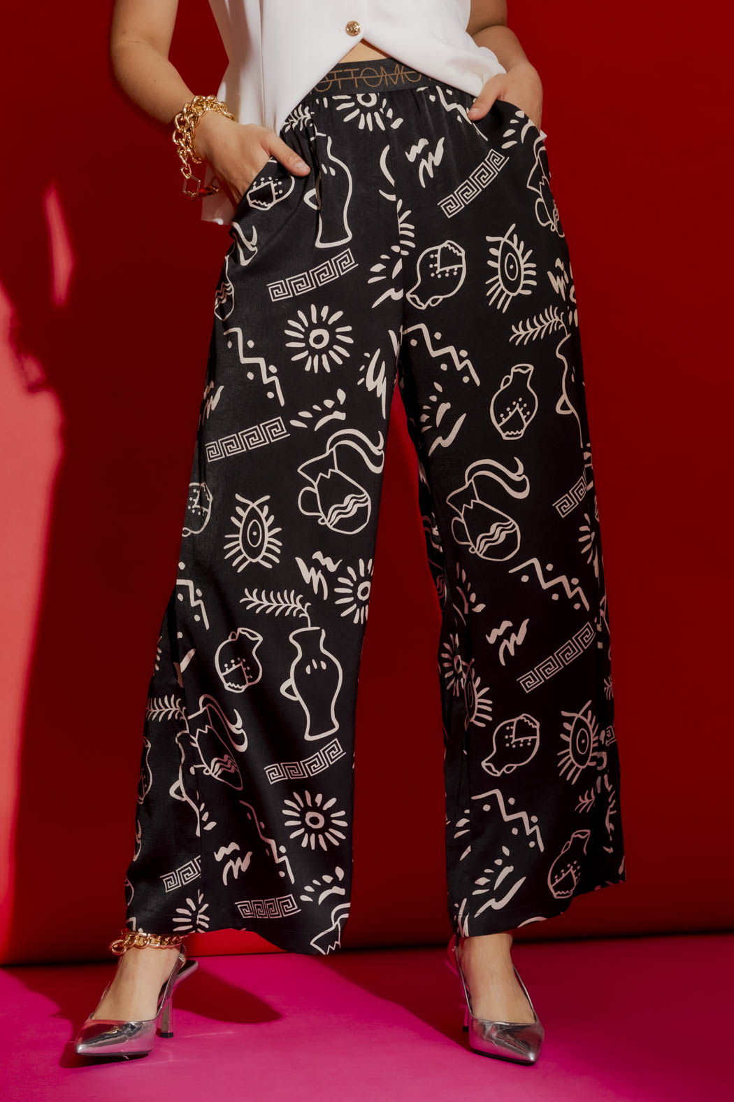Black Print Silky Classic Culotte
