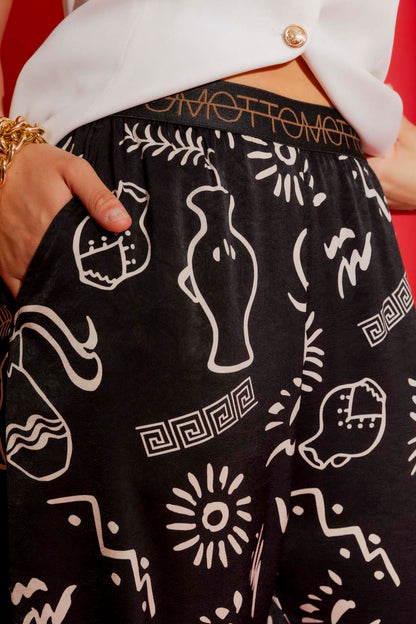 Black Print Silky Classic Culotte