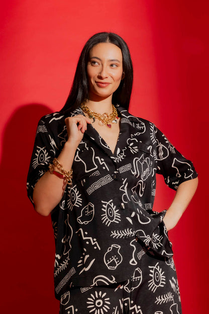 Black Print Silky Casual Shirt