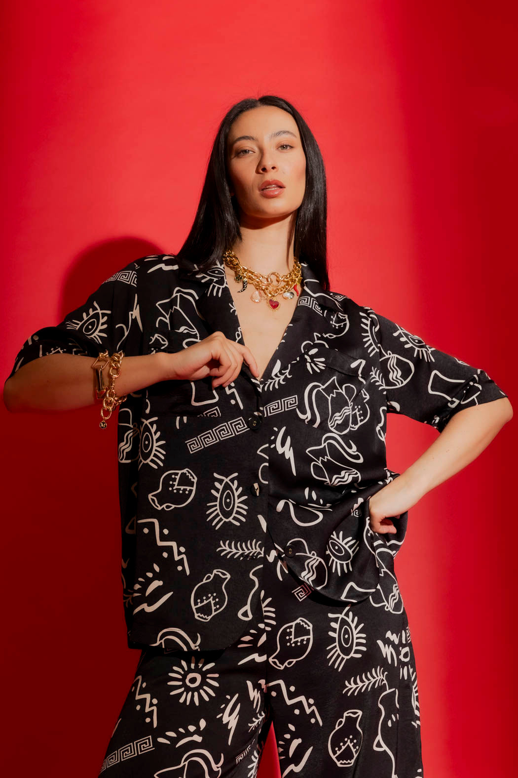 Black Print Silky Casual Shirt