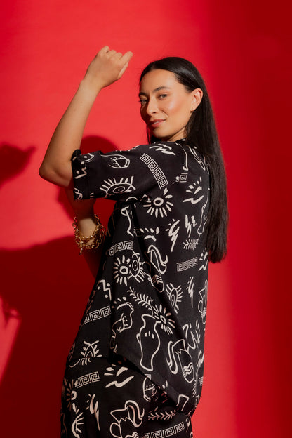 Black Print Silky Casual Shirt