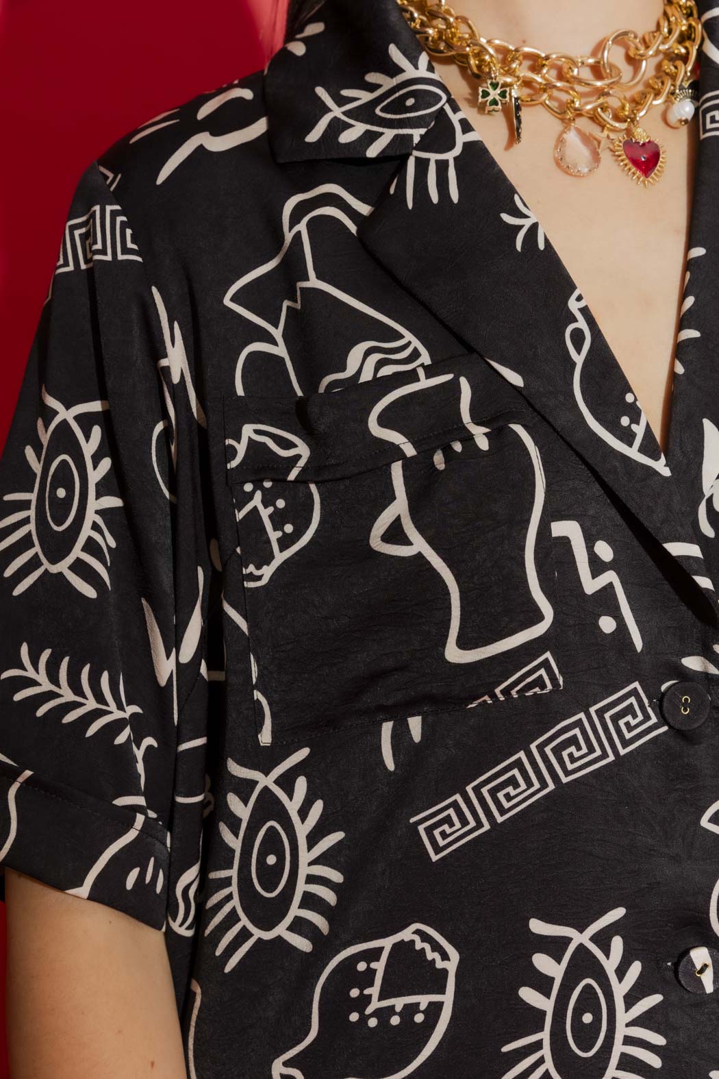 Black Print Silky Casual Shirt