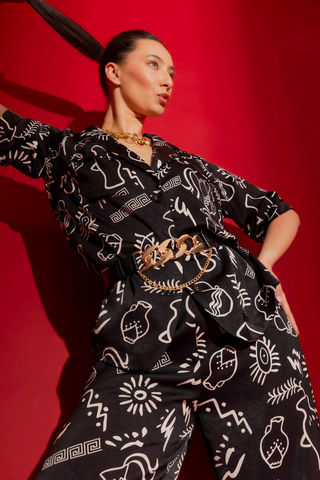Black Print Silky Casual Shirt