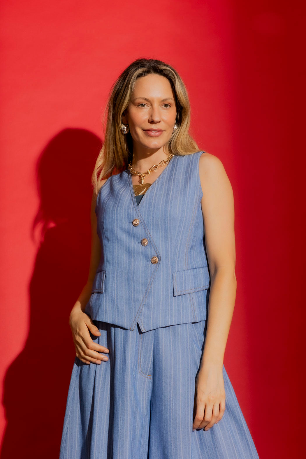 Chambray Self Stripe Sisca Vest