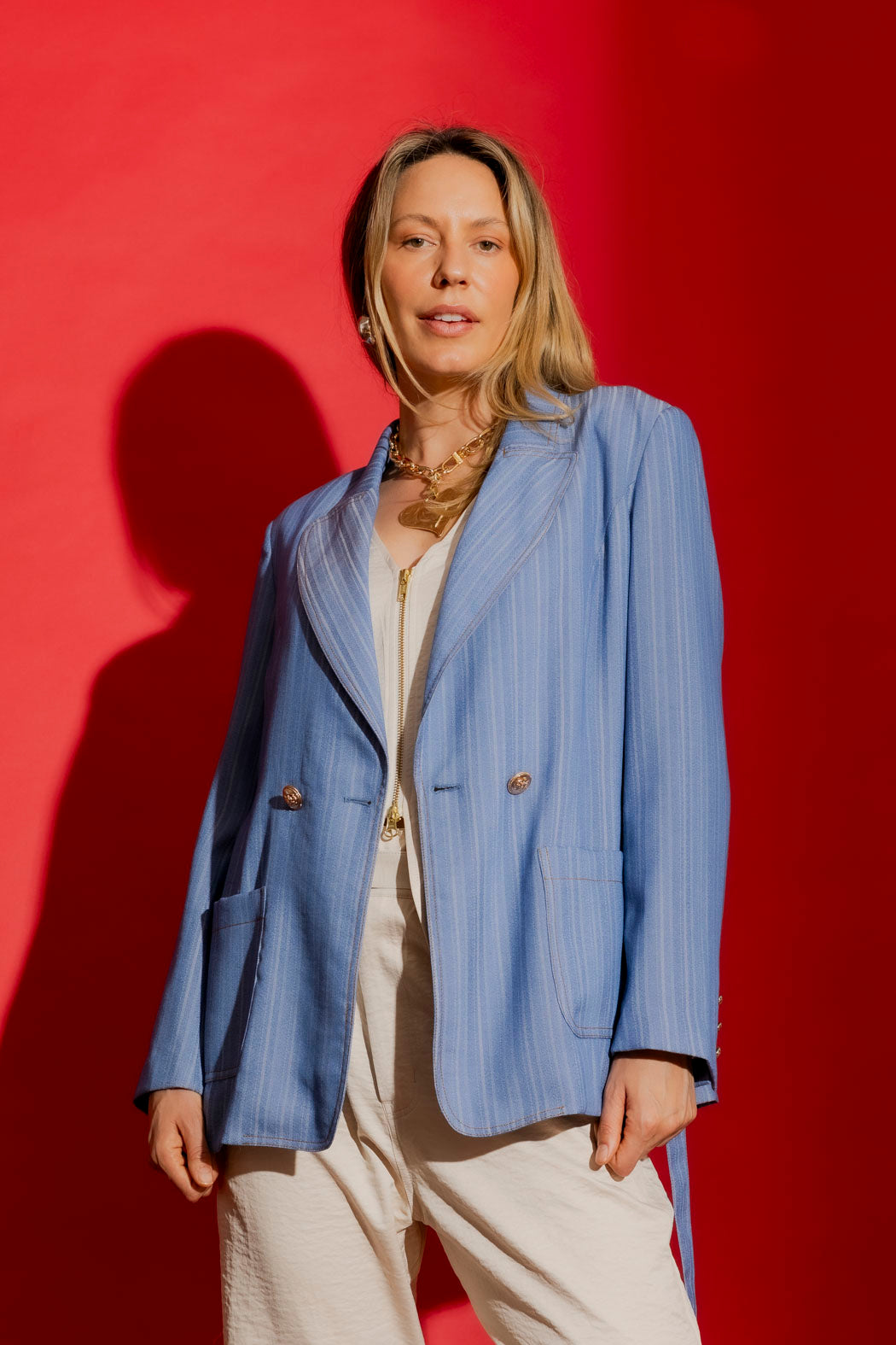 Chambray Self Stripe Soft Blazer