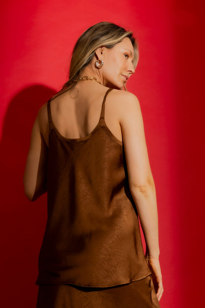 Brown Embossed Bias Cami