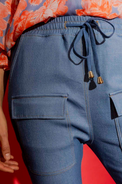 Chambray Drawstring Cargo Pant