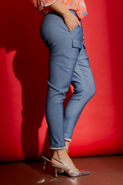 Chambray Drawstring Cargo Pant
