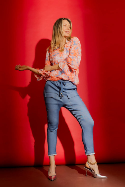 Chambray Drawstring Cargo Pant