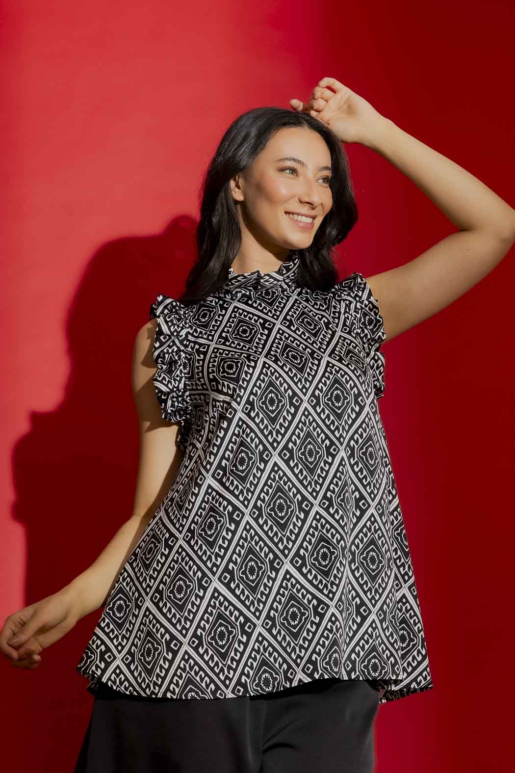 Black/White Silky Ruffle Cami