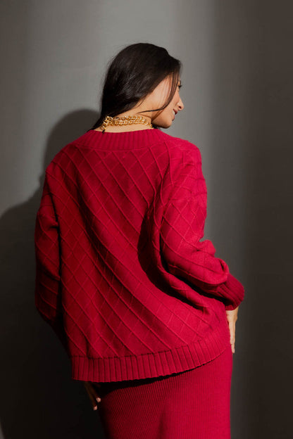 Berry Diamond V Neck Jumper Berry S/M