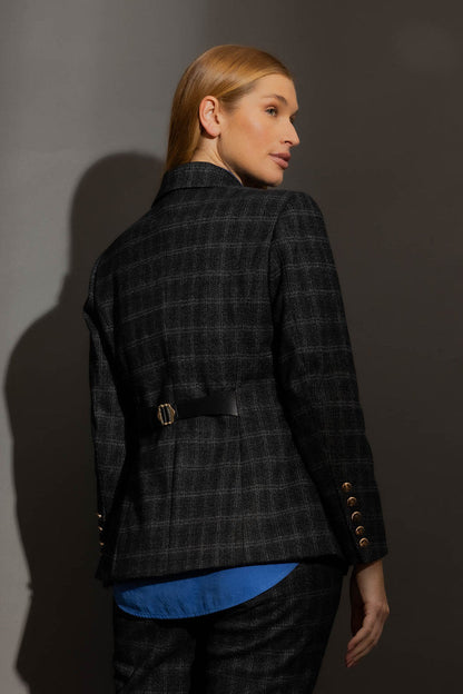 Charcoal Check Sisca Belt Blazer Charcoal Check