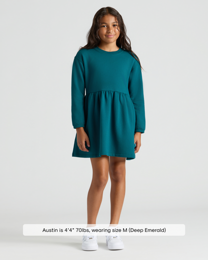 Girls Deep Emerald Long Sleeve Fleece Dress