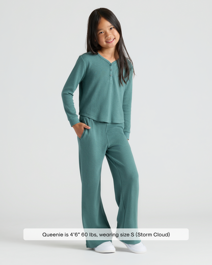 Girls Stormcloud Waffle Long Sleeve Henley & Waffle Leg Pants 2-Pack