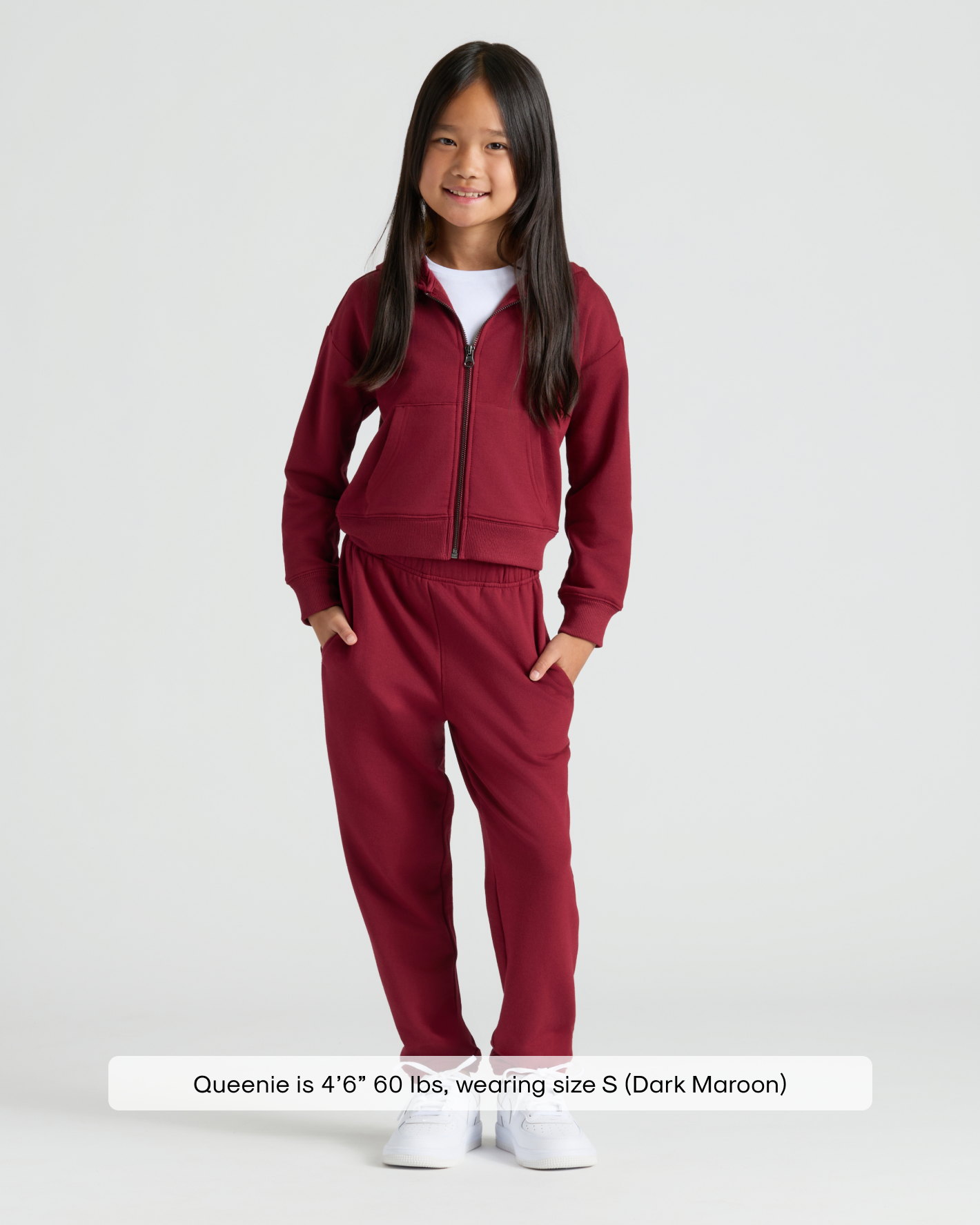 Girls Dark Maroon Cropped Zip Hoodie