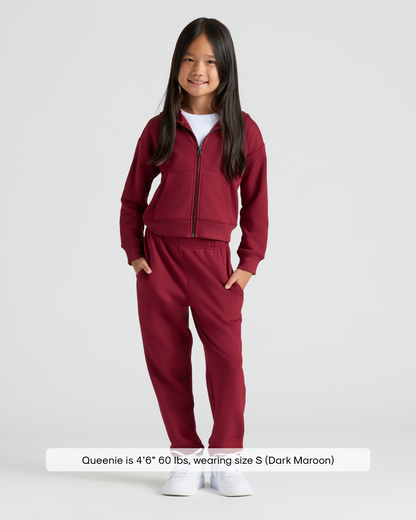 Girls Dark Maroon Cropped Zip Hoodie