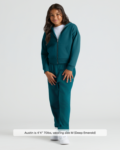 Girls Deep Emerald Cropped Zip Hoodie