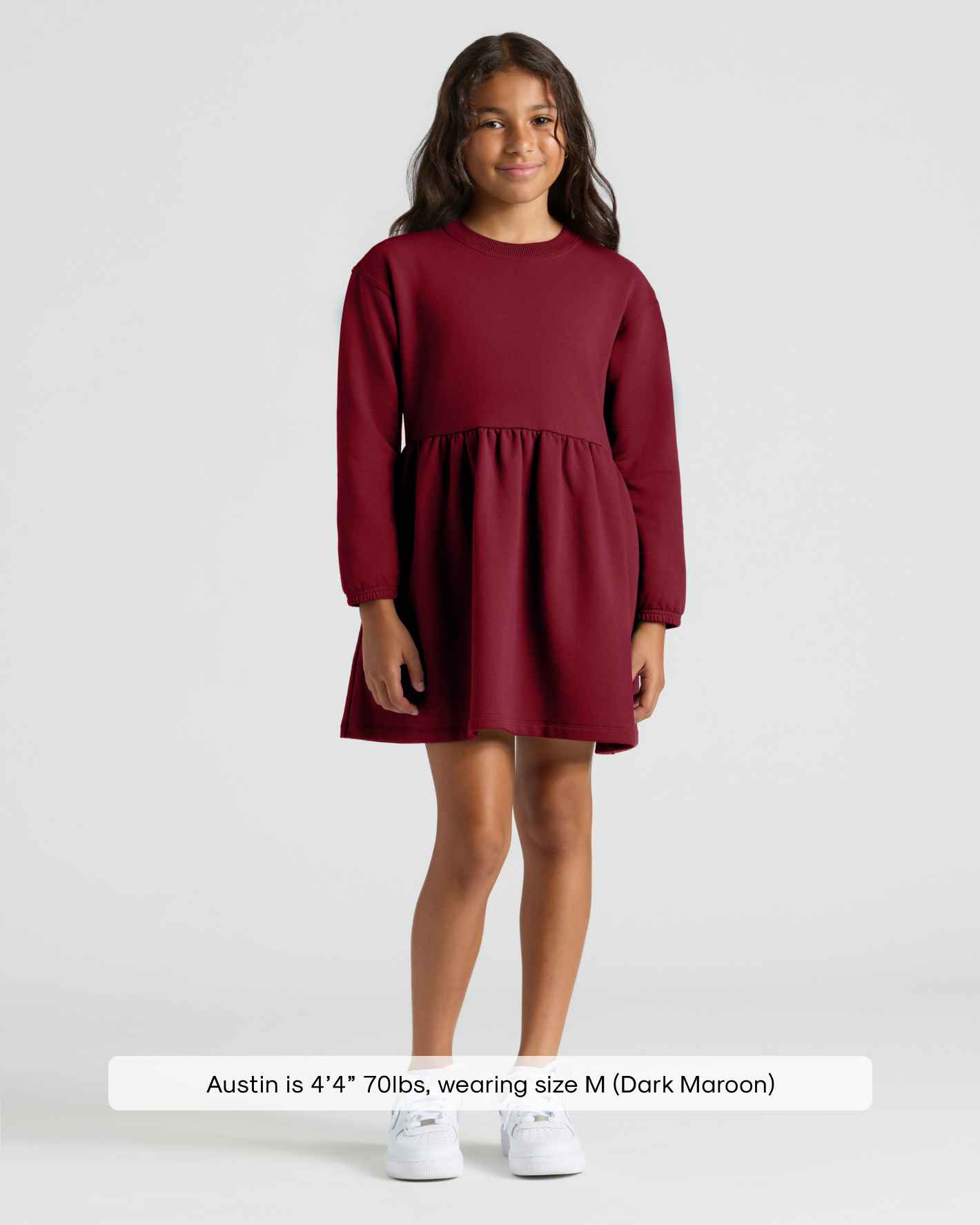 Girls Dark Maroon Long Sleeve Fleece Dress
