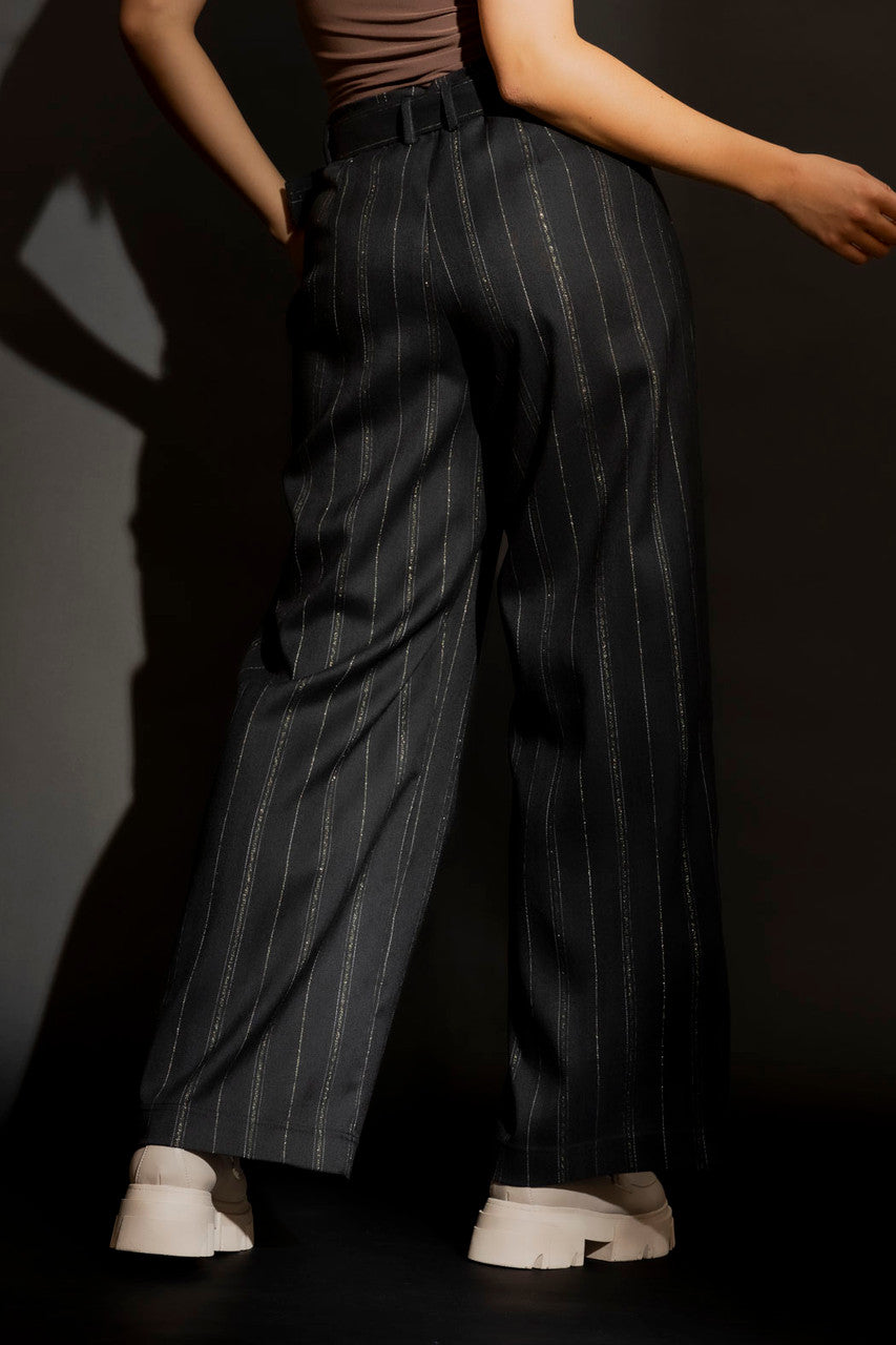 Black Stripe Lurex Cleo Pant Black Stripe
