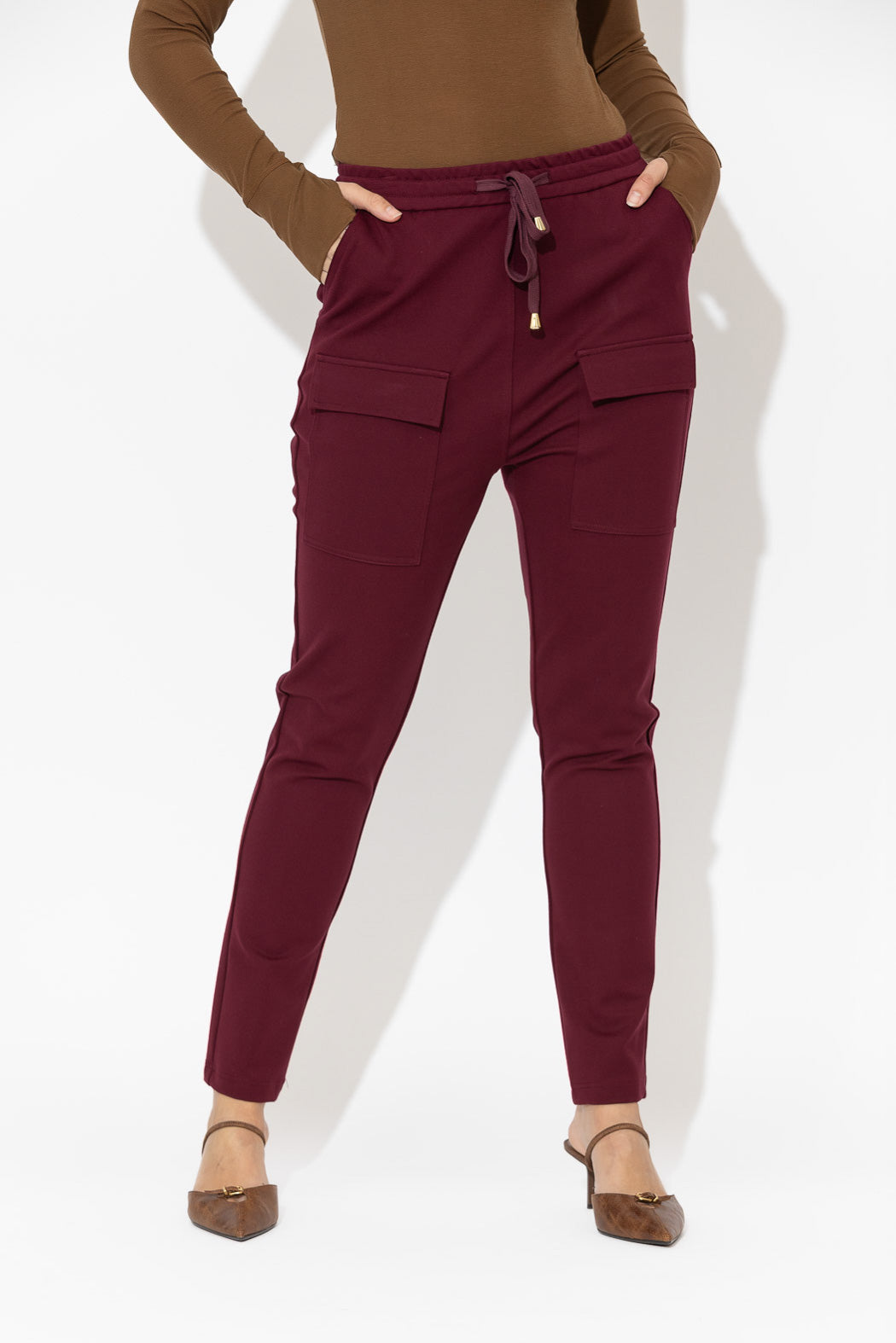 Burgundy Ponte Jogger Cargo Pant