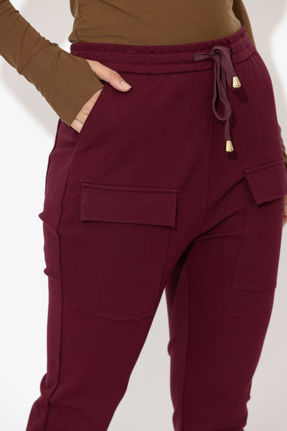 Burgundy Ponte Jogger Cargo Pant