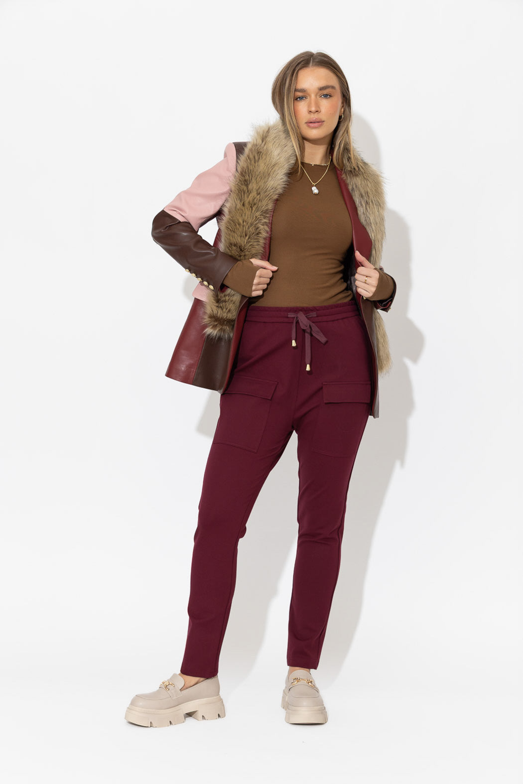Burgundy Ponte Jogger Cargo Pant