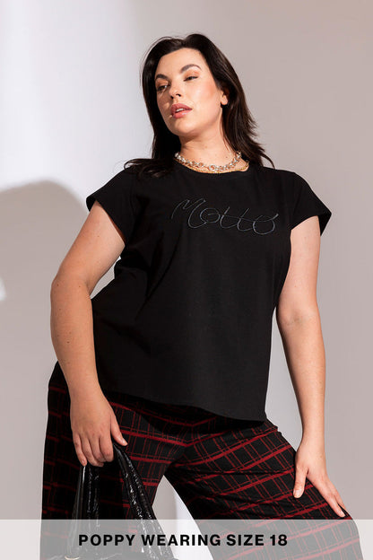 Black Motto Embroidered T Shirt