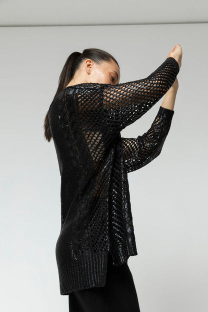 Black Crochet Foil Knit
