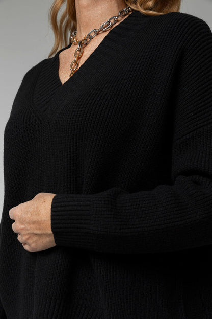 Black Slouch V Neck Jumper