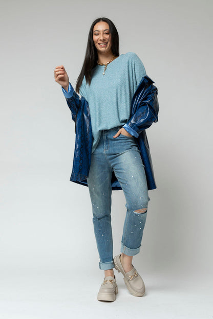 Blue Lurex Crew Neck Jumper- Sale