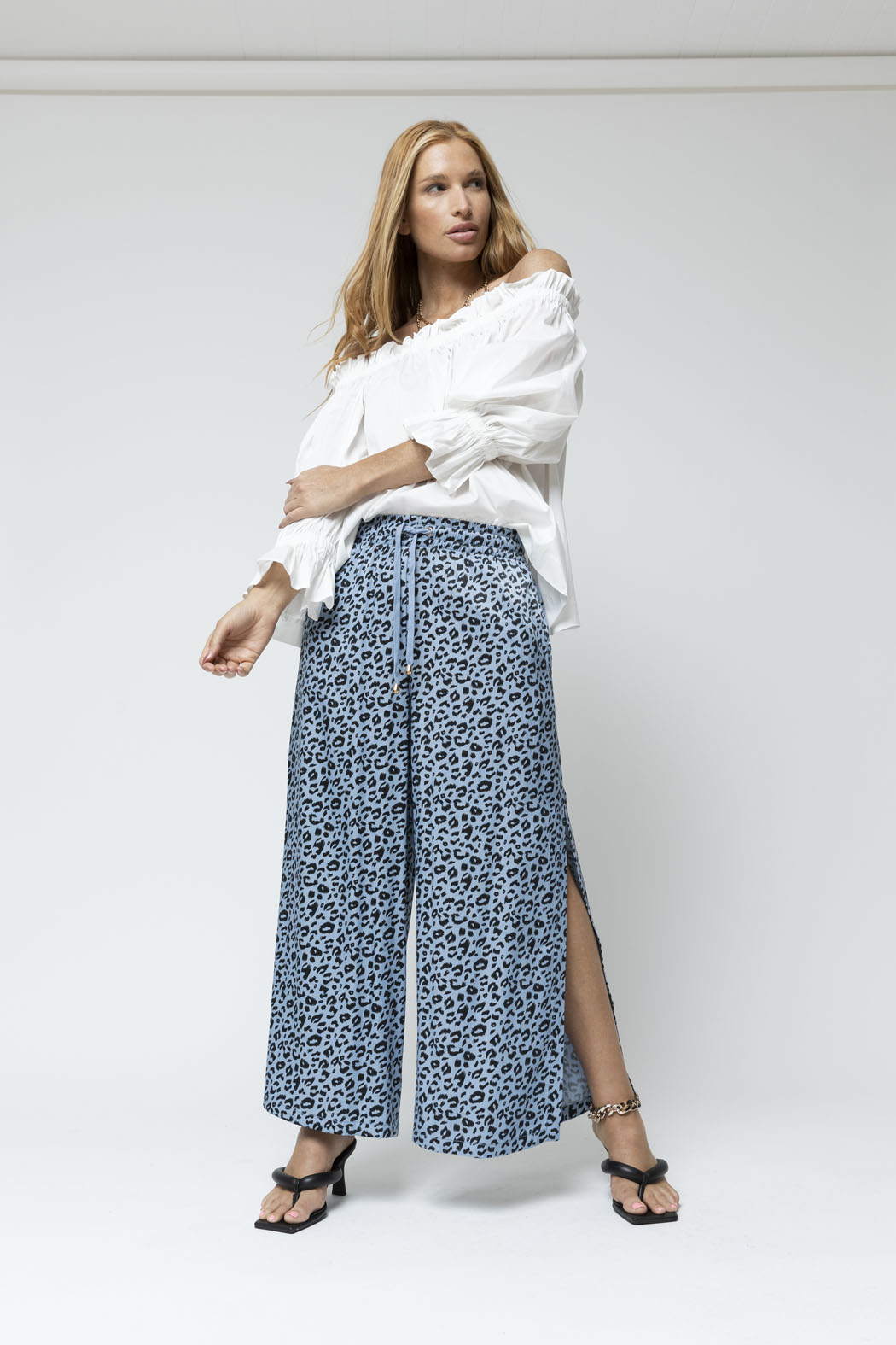 Blue Animal Chambray Split Culottes - Sale