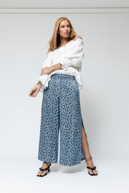 Blue Animal Chambray Split Culottes - Sale