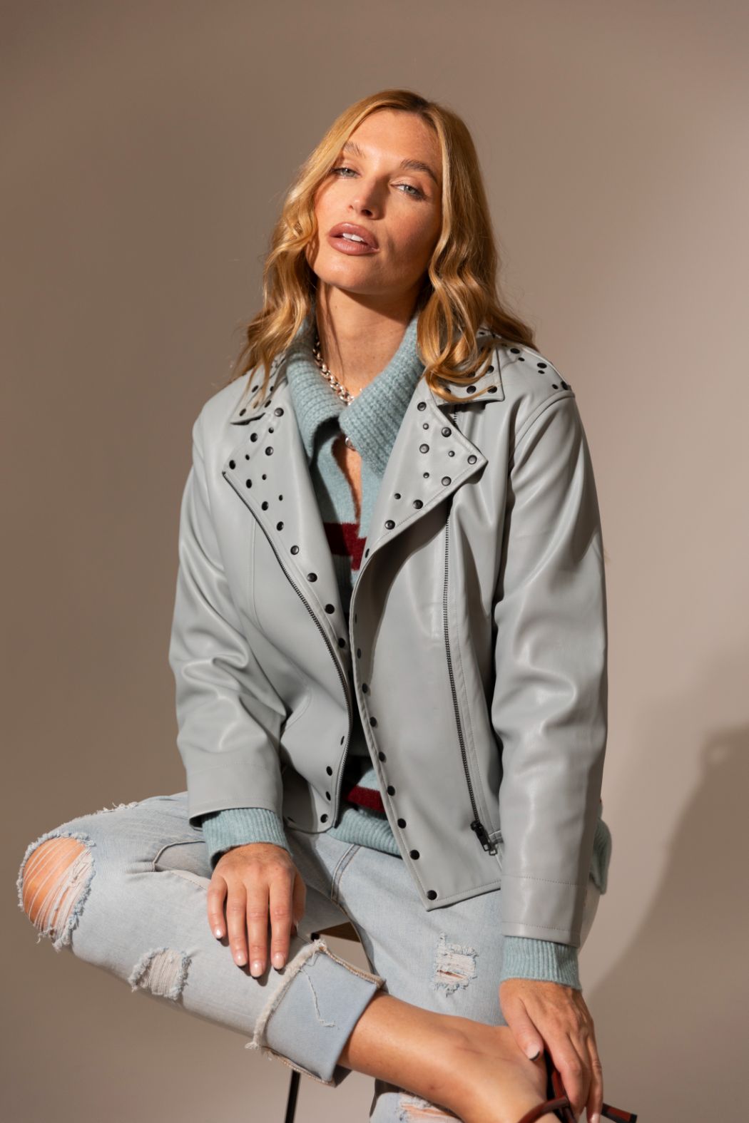 Chambray Ultra Stud Biker Jacket - Sale