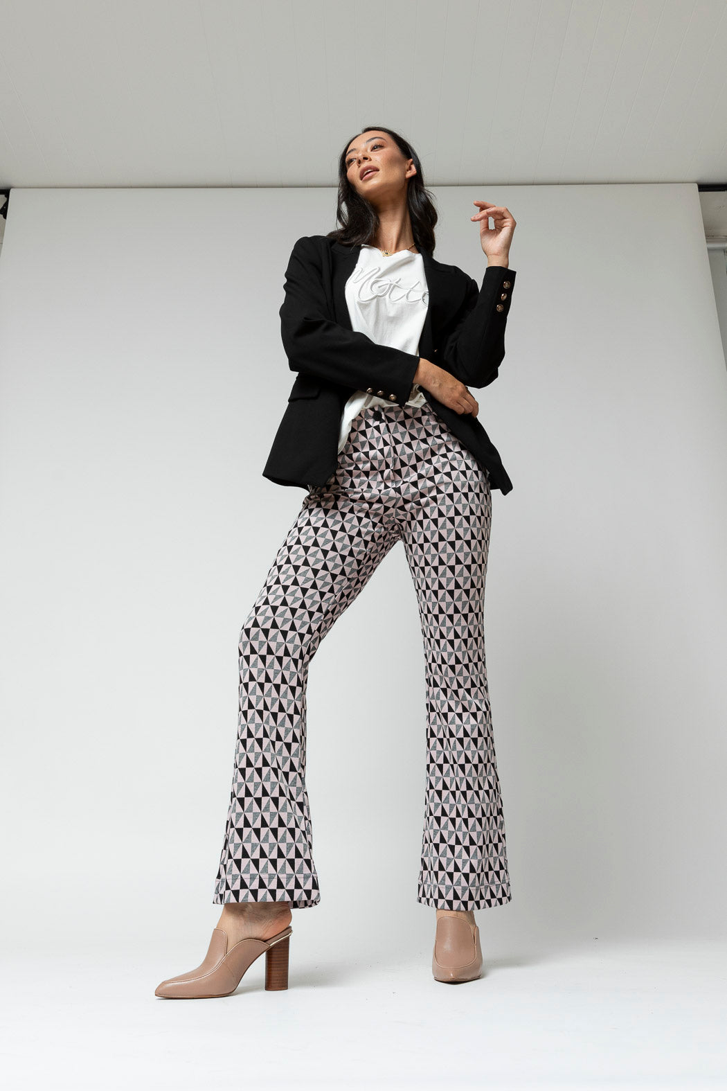 Black Pink Ponte Flare Pant - Final Sale