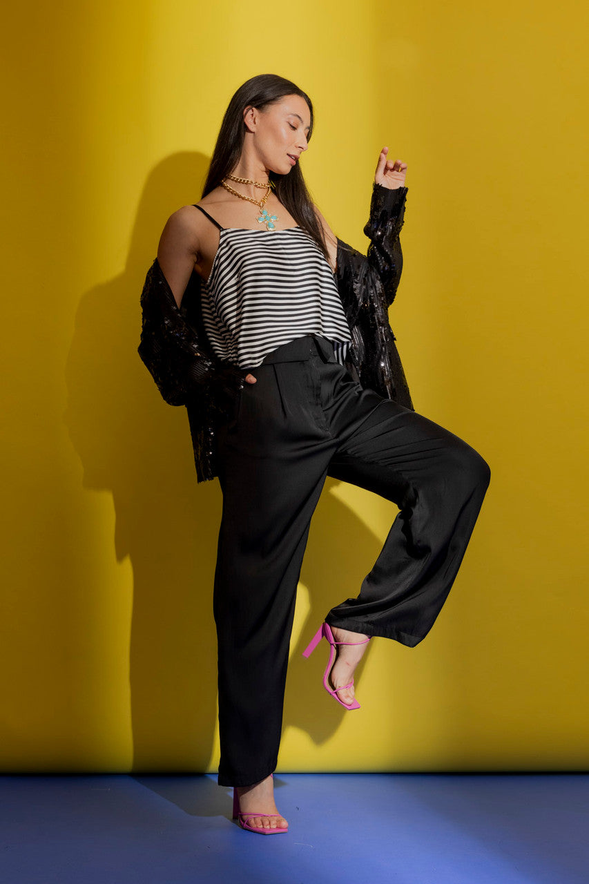 Black Paperbag Silky Pant