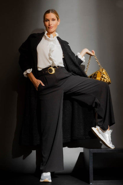 Black Pinstripe Cleo Pant Black Pinstripe