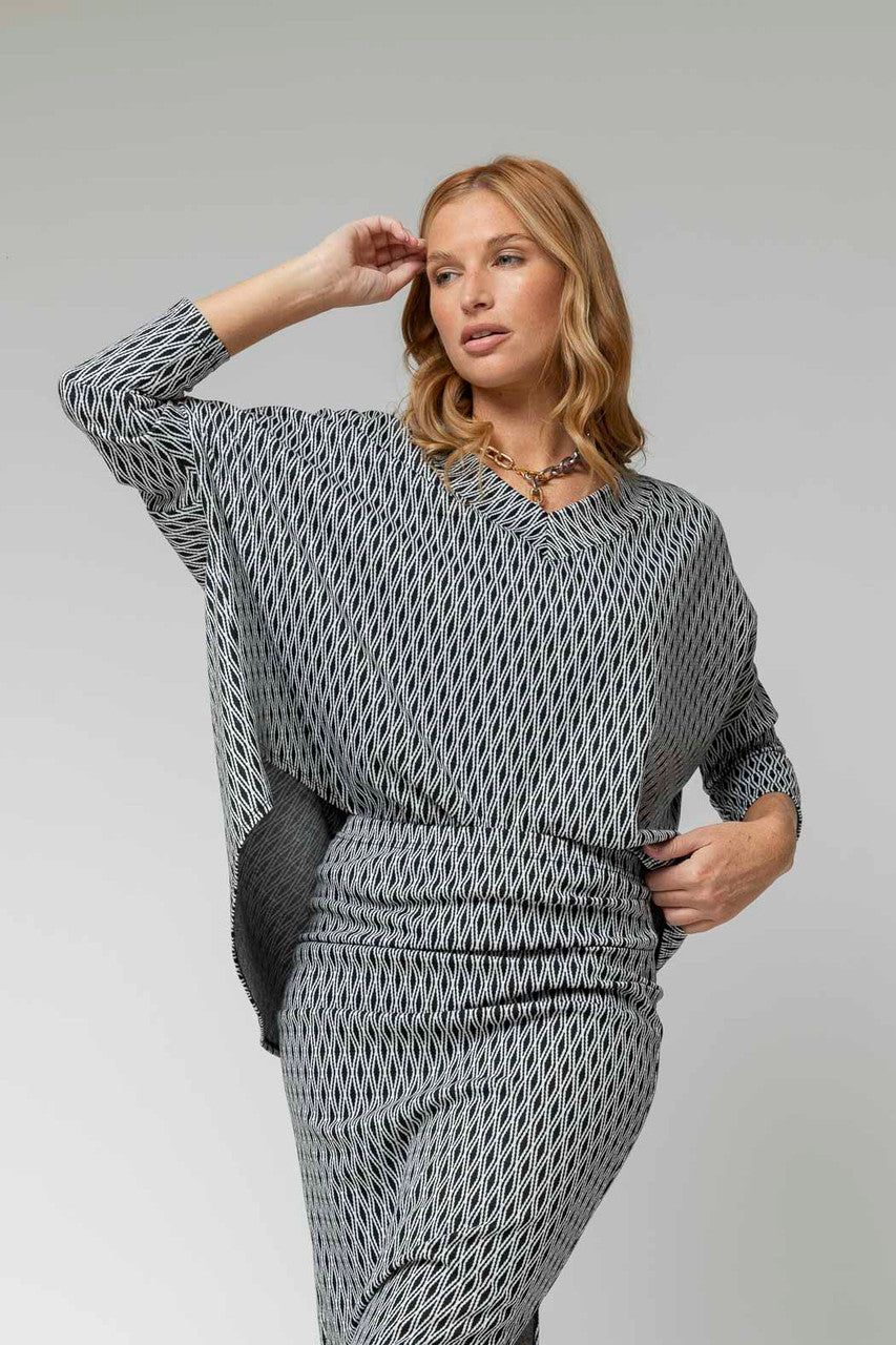 Black White Jacquard V Neck Jumper - Final Sale