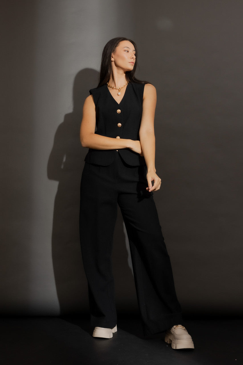 Black Sandwashed Linen Cleo Pant