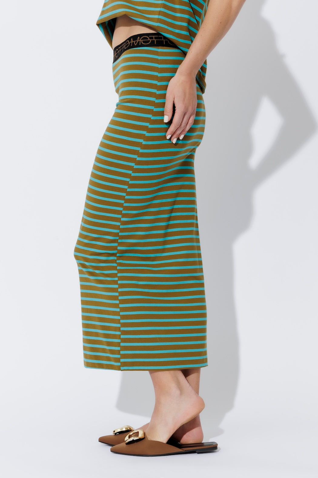 Aqua/Khaki Stripe Tube Skirt