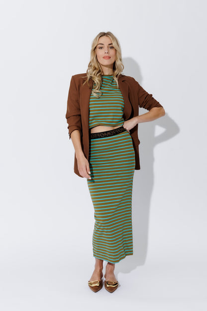 Aqua/Khaki Stripe Tube Skirt