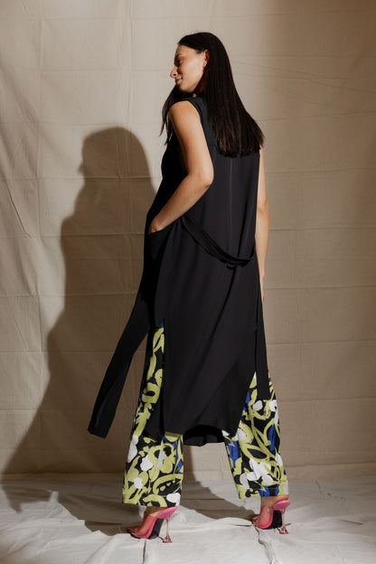 Black Euro Longline Belted Vest