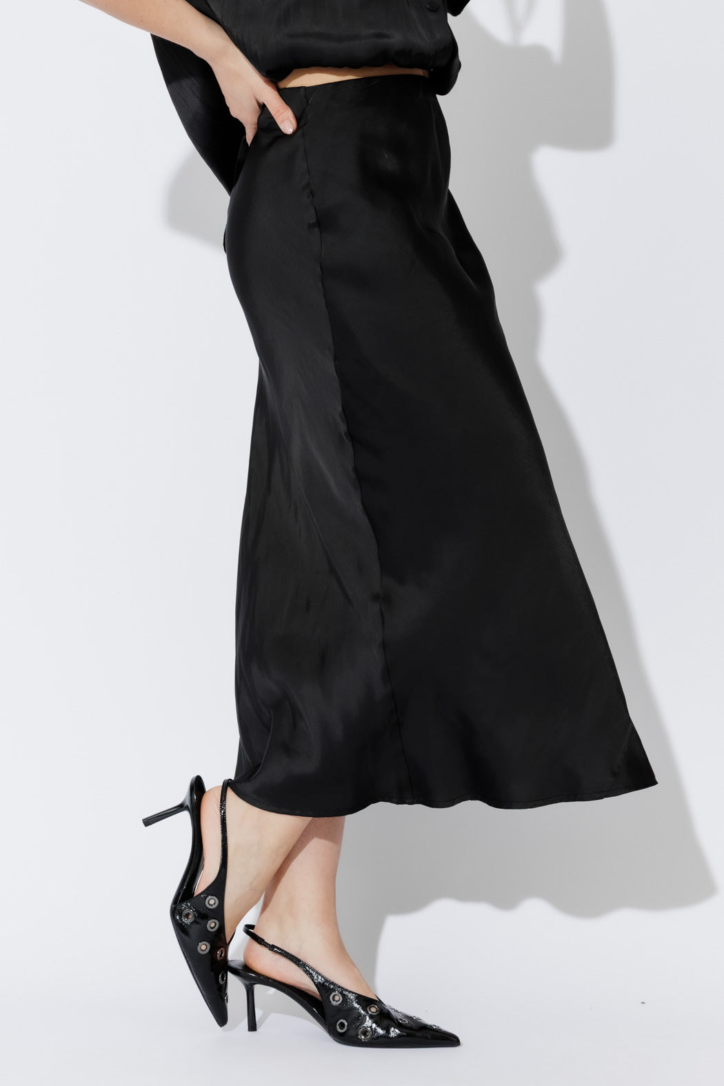 Black Silky Bias Skirt